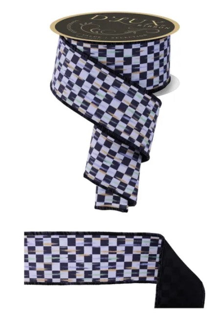 a checkered pattern ribbon with a black border.