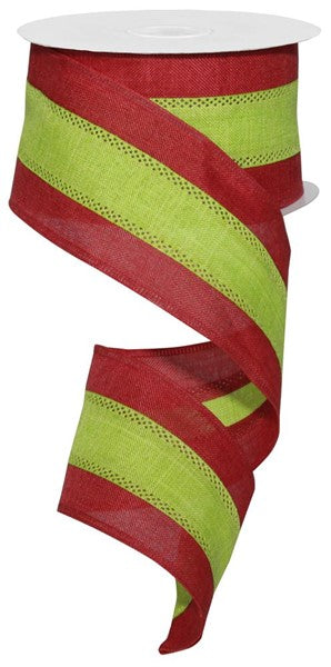 a roll of red and green striped ribbon