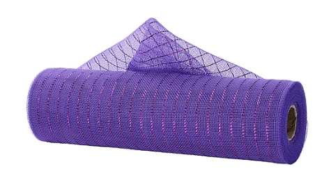 A roll of purple mesh with a grid pattern, lying on its side against a white background.