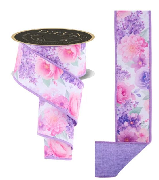 a floral ribbon with a purple and pink color scheme.