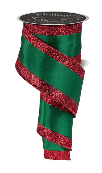 a green and red ribbon with a metallic glitter trim.