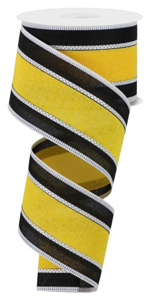 a roll of yellow and black striped ribbon