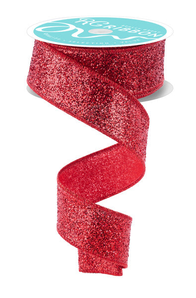 a red glitter ribbon on a white background
