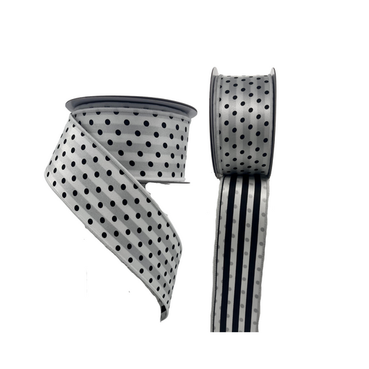a pair of black and white polka dot ribbon