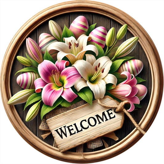 a picture of a welcome sign with flowers