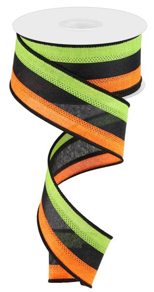 a roll of neon green and black ribbon