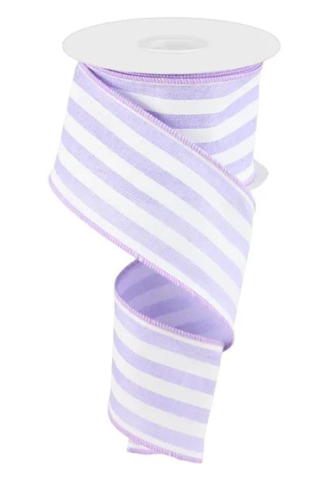 A roll of purple and white striped ribbon.