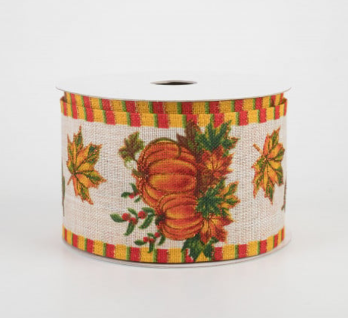 a roll of ribbon with a picture of a pumpkin on it