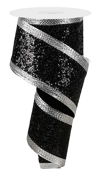 A black and silver sequin ribbon is shown in the image.
