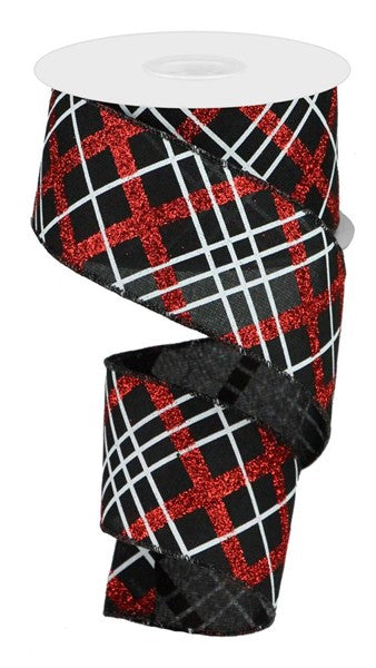 a roll of red and black plaid ribbon