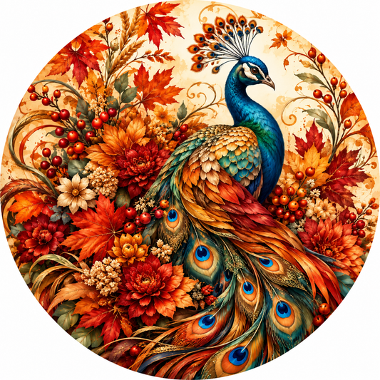 Beautiful Fall Peacock Wreath Sign
