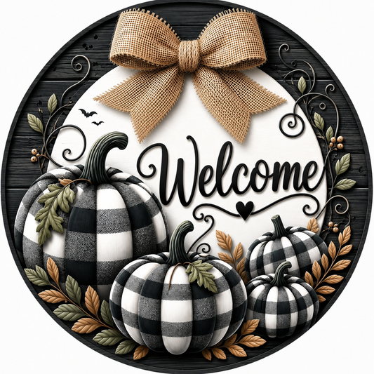 Fall Gingham Pumkins Sublimated Wreath Sign