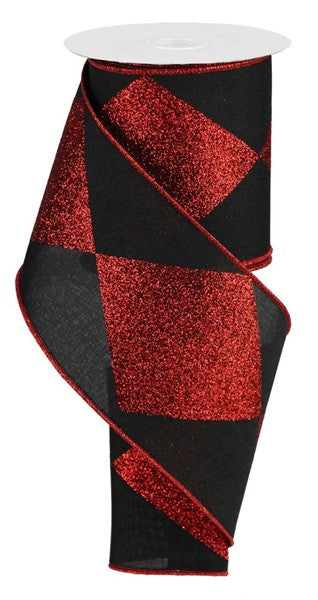 a roll of red and black glitter ribbon