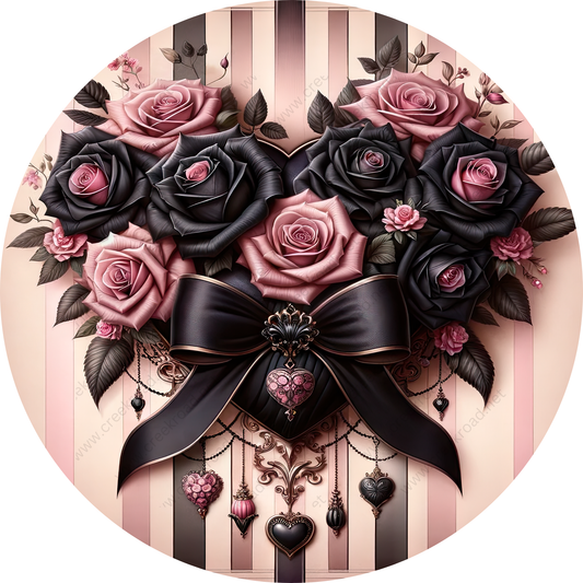 a picture of a bouquet of roses on a pink and black striped background