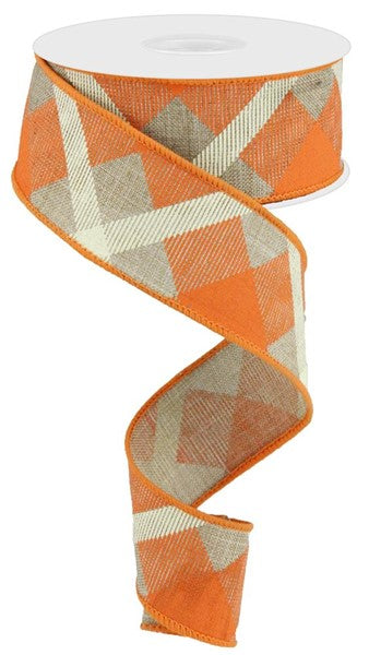 a roll of orange and white checkered ribbon