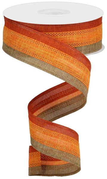 a roll of orange and brown ribbon on a white background