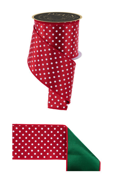 a roll of red and white polka dot ribbon