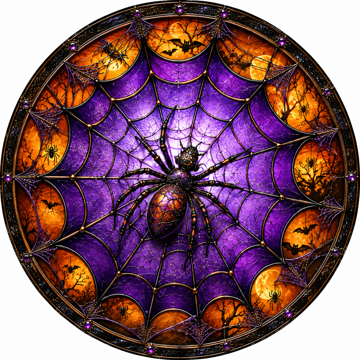 Halloween Spider in Web Orange Purple Black Wreath Sign-Halloween-Sublimation-Decor-Creek Road Designs