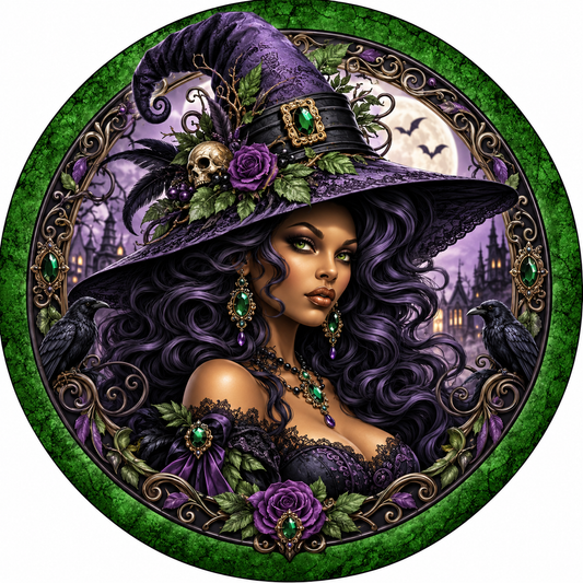 African American Purple Witch Wreath Sign