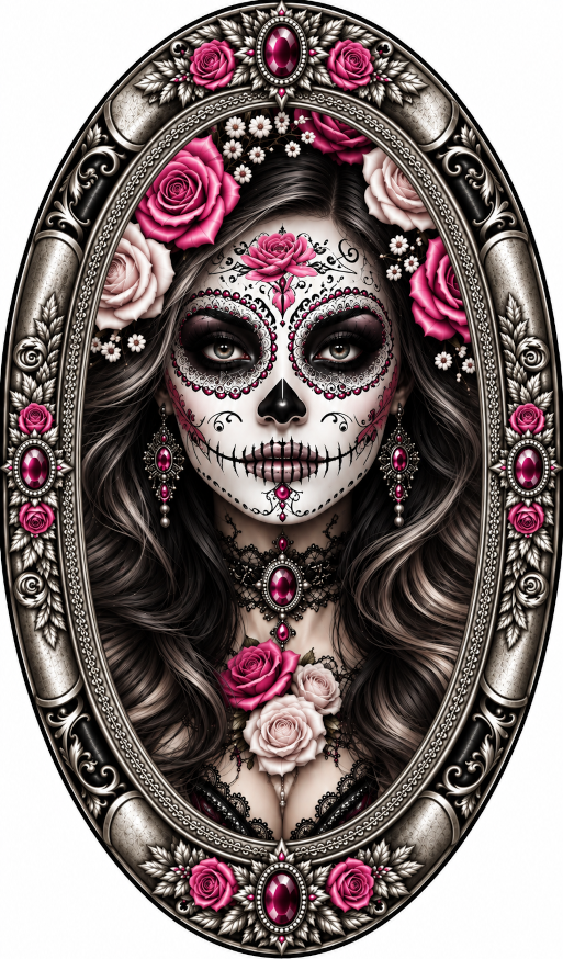 Steampunk Sugar Skull Wreath Sign-7" x 12" Oval-Halloween