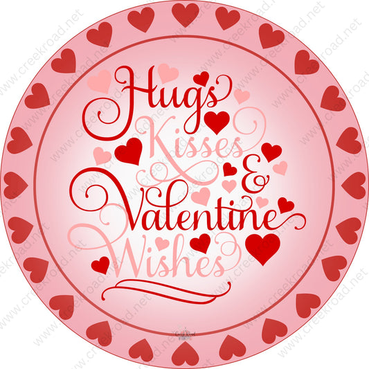 Hugs, Kisses and Valentine Wishes Valentine Wreath Sign - Valentines Door Decor- Valentines Sign - Valentine Wreath Sign