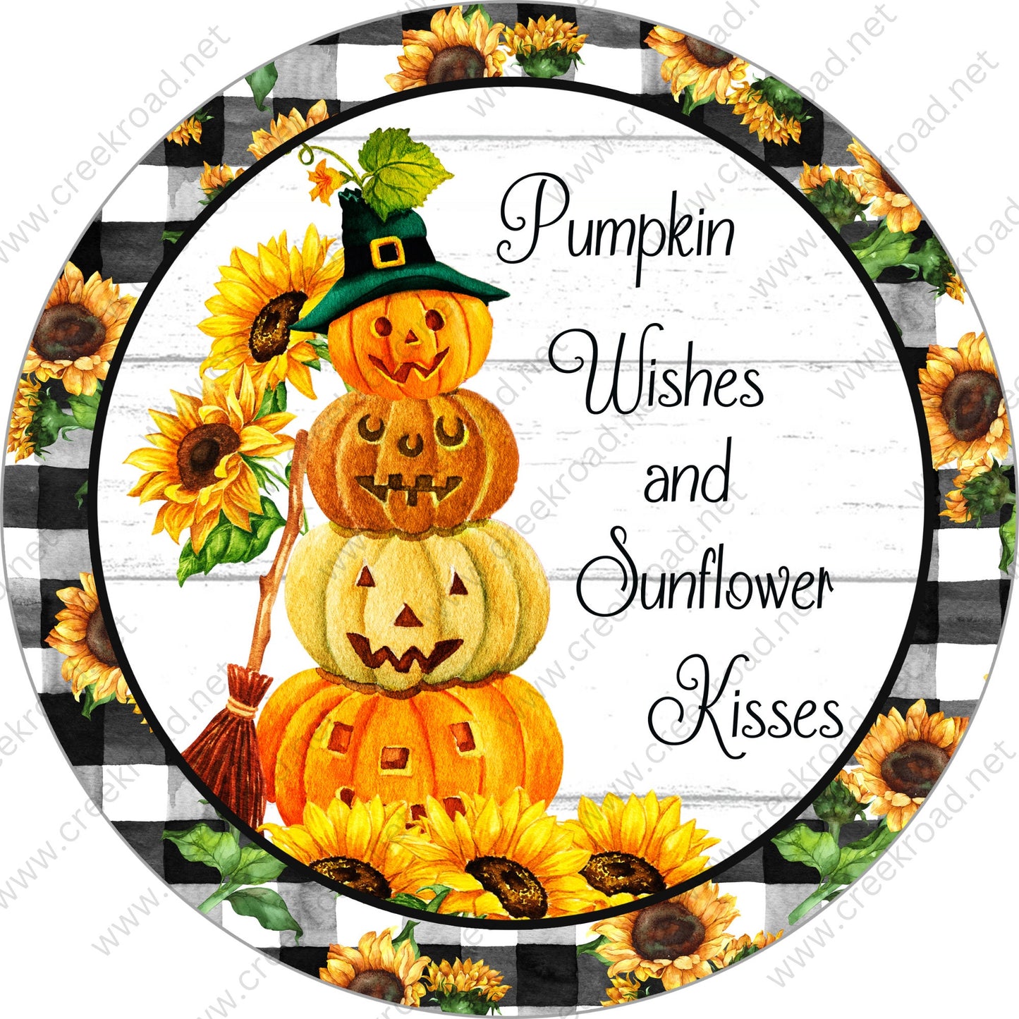 Pumpkin Wishes and Sunflower Kisses Sunflower Pumpkin Tower Wreath Sign - Autumn Fall- Wreath Sign - Sublimation Sign - Wreath Attachment