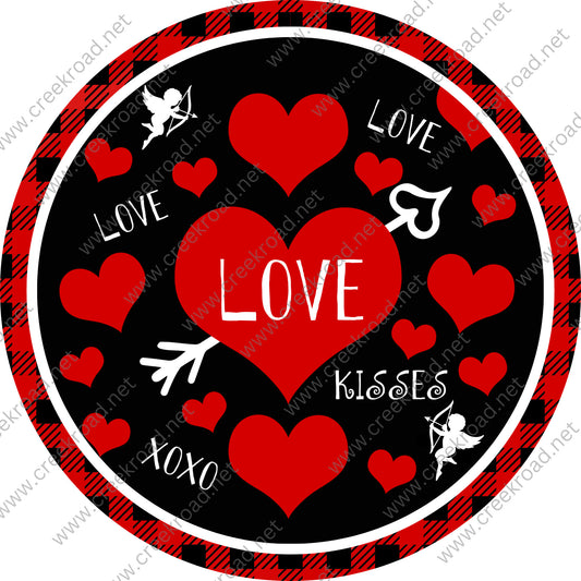 Cupid's Love of Hearts Valentine Wreath Sign-Red Black Gingham-Valentines Door Decor-Valentines Sign-Valentine Wreath Sign