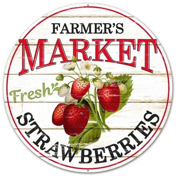 Farmer's Market Fresh Strawberries 12" diameter Metal Sign - Wreath Sign-Decor-MD0341