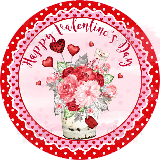 Happy Valentines Day Flower Heart Border Valentine Wreath Sign - Valentines Door Decor