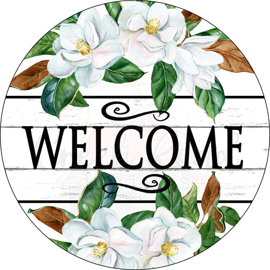 Welcome Magnolias on Shiplap background Wreath Sign - Everyday - Wreath Sign - Sublimation Sign - Wreath Attachment