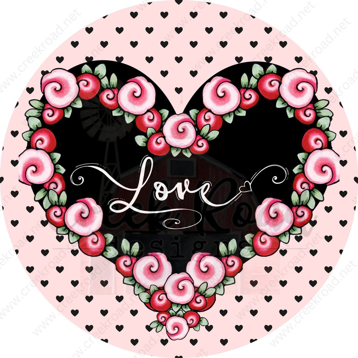 Love Heart of Roses Valentine Wreath Sign-Valentines Door Decor- Valentines Sign - Valentine Wreath Sign - Metal Round Sign