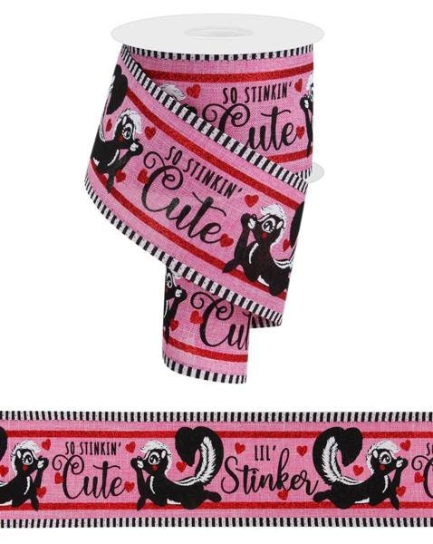 2.5" X 10Yd Wired Ribbon-Valentines Skunks/Stripe-Pink Black White Red-RGA849422-Wreaths-Crafts-Decor-Valentines