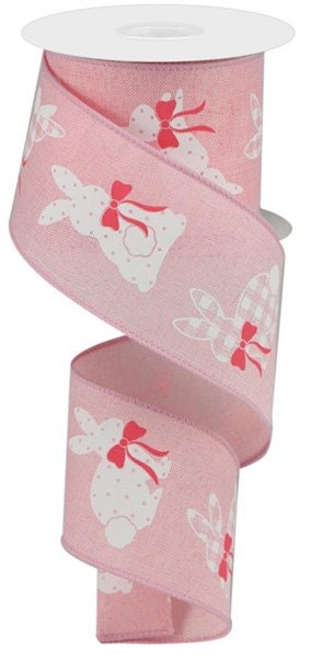 2.5" X 10Yd Wired Ribbon-Patterned Bunnies on Royal Ribbon-RGC123515-Pale Pink White Pink-Wreaths-Crafts-Decor