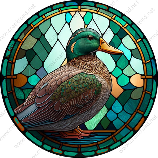 Mallard Duck Kelly Green Faux Stained Glass Wreath Sign-Green Orange-Everyday-Wreath Sign-Sublimation Sign-Wreath Attachment