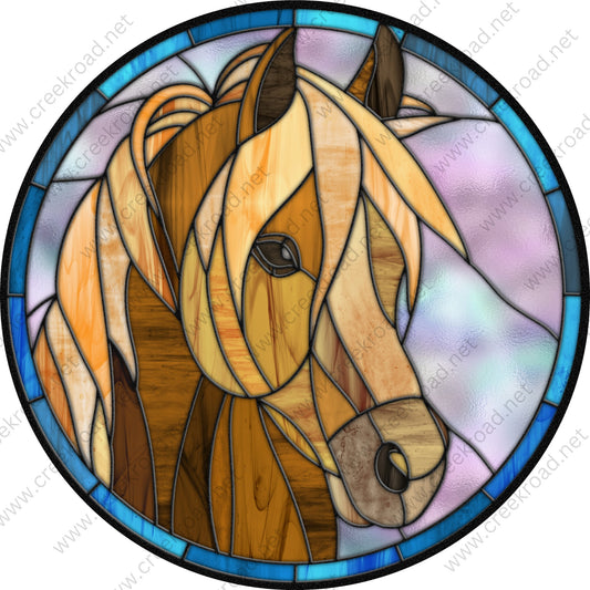 Brown Horse Faux Stained Glass Wreath Sign-Lavender Blue -Everyday - Wreath Sign - Sublimation Sign - Wreath Attachment