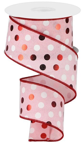 2.5" X 10Yd Wired Ribbon-Metallic Dots on Royal-Pale Pink Red White-RGA139015-Wreaths-Crafts-Decor-Valentines