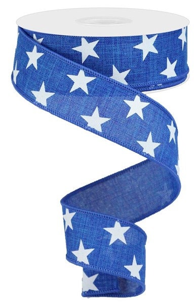 1.5" X 10Yd Wired Ribbon-White Start on Blue Royal Ribbon-RGA111525-Royal Blue/White-Wreaths-Crafts-Decor