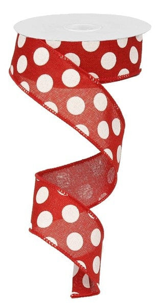 1.5" X 10Yd Wired Ribbon- Medium Multi Dots Ribbon-RX9145W7-Red White-Wreaths-Crafts-Decor-