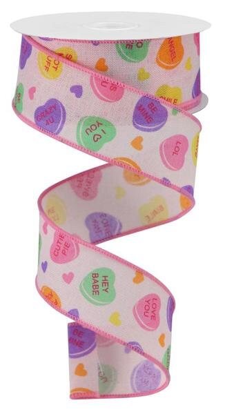 1.5" X 10Yd Wired Ribbon-Conversation Hearts on Royal-RGA149015-Wreaths-Crafts-Decor-Valentines