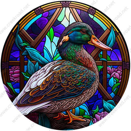 Beautiful Multi Color Mallard Faux Stained Glass Wreath-Multi Color-Everyday-Wreath Sign-Sublimation Sign-Wreath Attachment