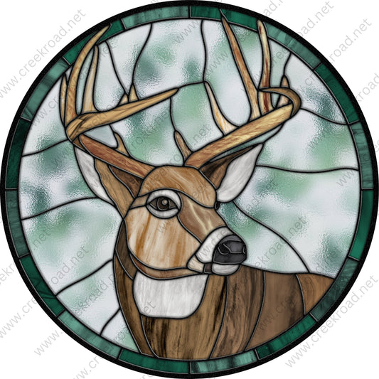 Whitetail Deer with Emerald Green Border Faux Stained Glass Wreath Sign-Brown Green-Everyday-Wreath Sign-Sublimation Sign-Wreath Attachment