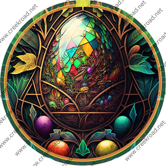 Vintage Easter Egg with Colored Eggs Faux Stained Glass Wreath Sign-Easter-Everyday-Wreath Sign-Sublimation-Attachment