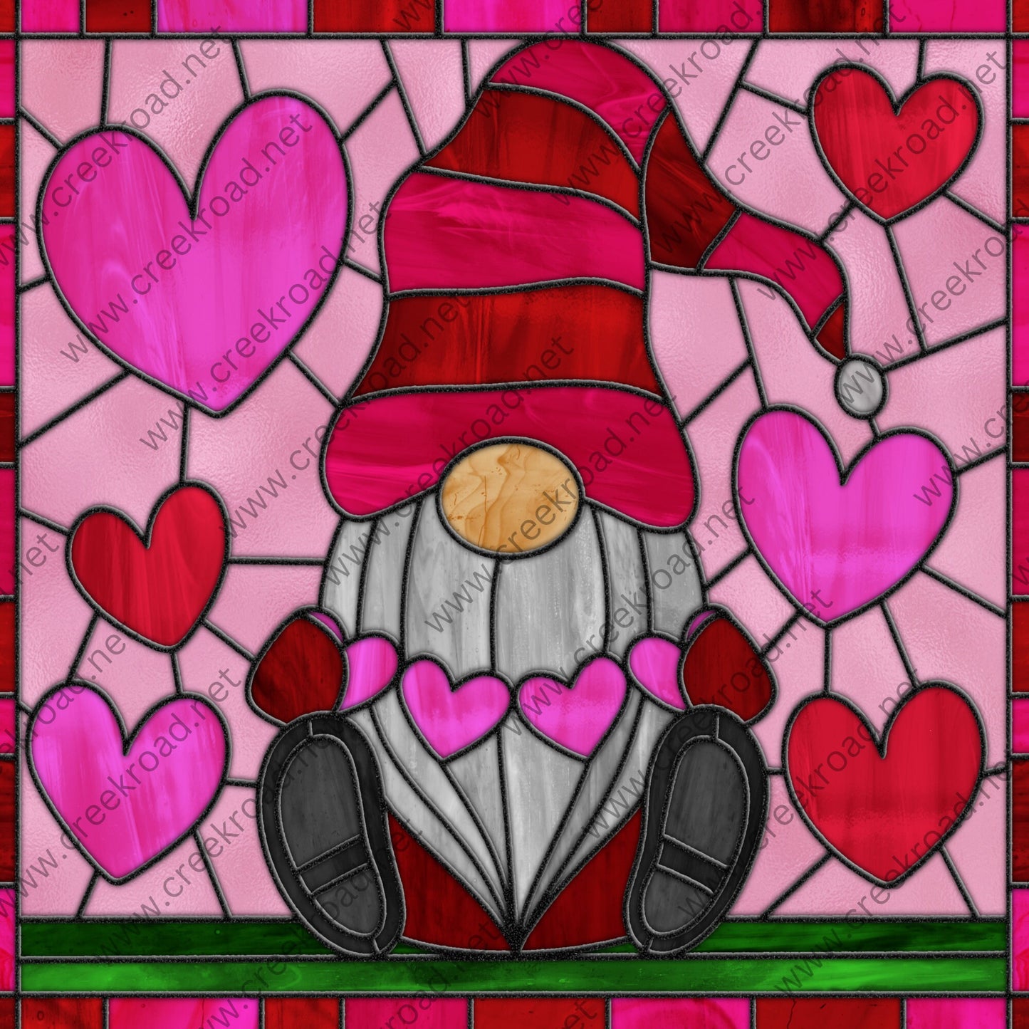 Valentine Gnome with Hearts Faux Stained Glass Wreath Sign-10" x 10" Square-Everyday-Decor-Attachment-Aluminum-Signs