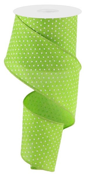 2.5" X 10Yd Wired Ribbon- Raised Swiss Dots On Royal Ribbon-RG0165233--Lime Green White-Wreaths-Crafts-Royal-Spring