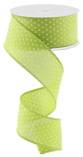 1.5" X 10Yd Wired Ribbon- Raised Swiss Dots On Royal Ribbon--RG0165133-Lime Green White-Wreaths-Crafts-Royal-Spring