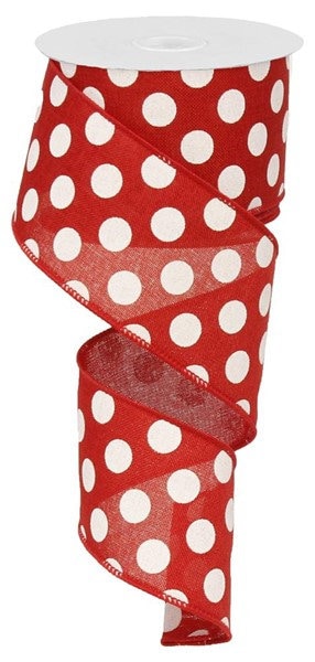 2.5" X 10Yd Wired Ribbon- Medium Multi Dots Ribbon-RX9146W7-Red White-Wreaths-Crafts-Decor-