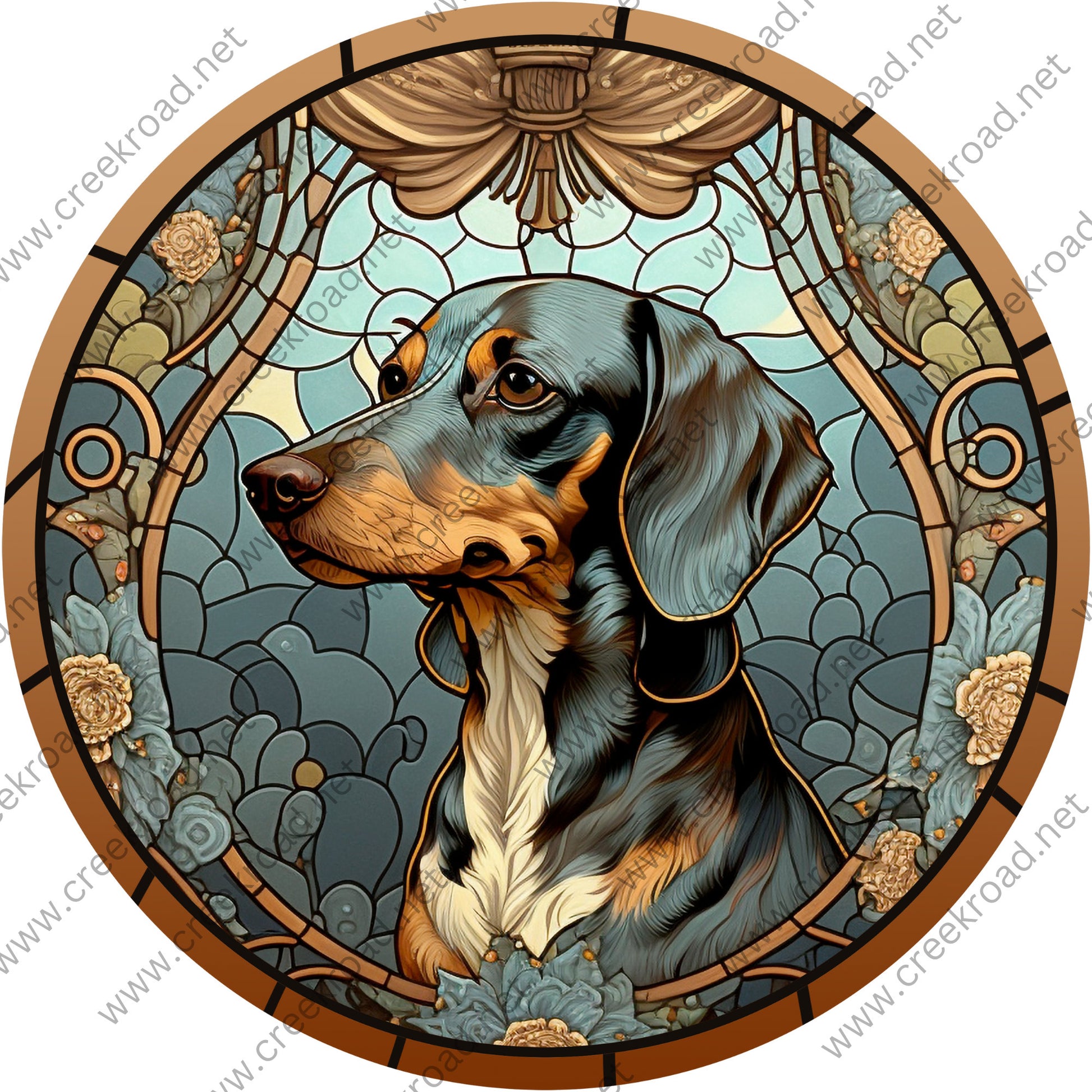 Beautiful Dachshund Faux Stained Glass Wreath Sign-Dog-Pets-Everyday-Sublimation-Attachment