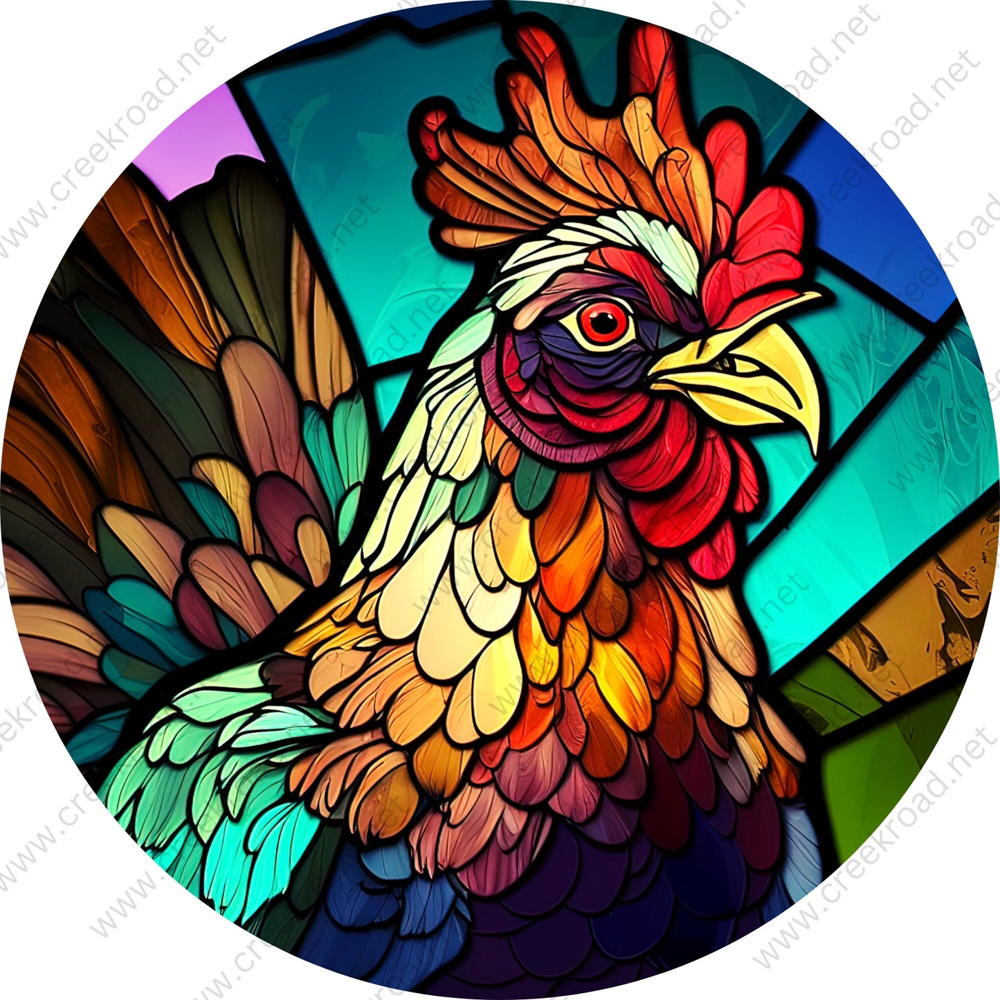 Rooster of Many Colors Faux Stained Glass-Everyday-Wreath Sign-Sublimation-Attachment-Decor