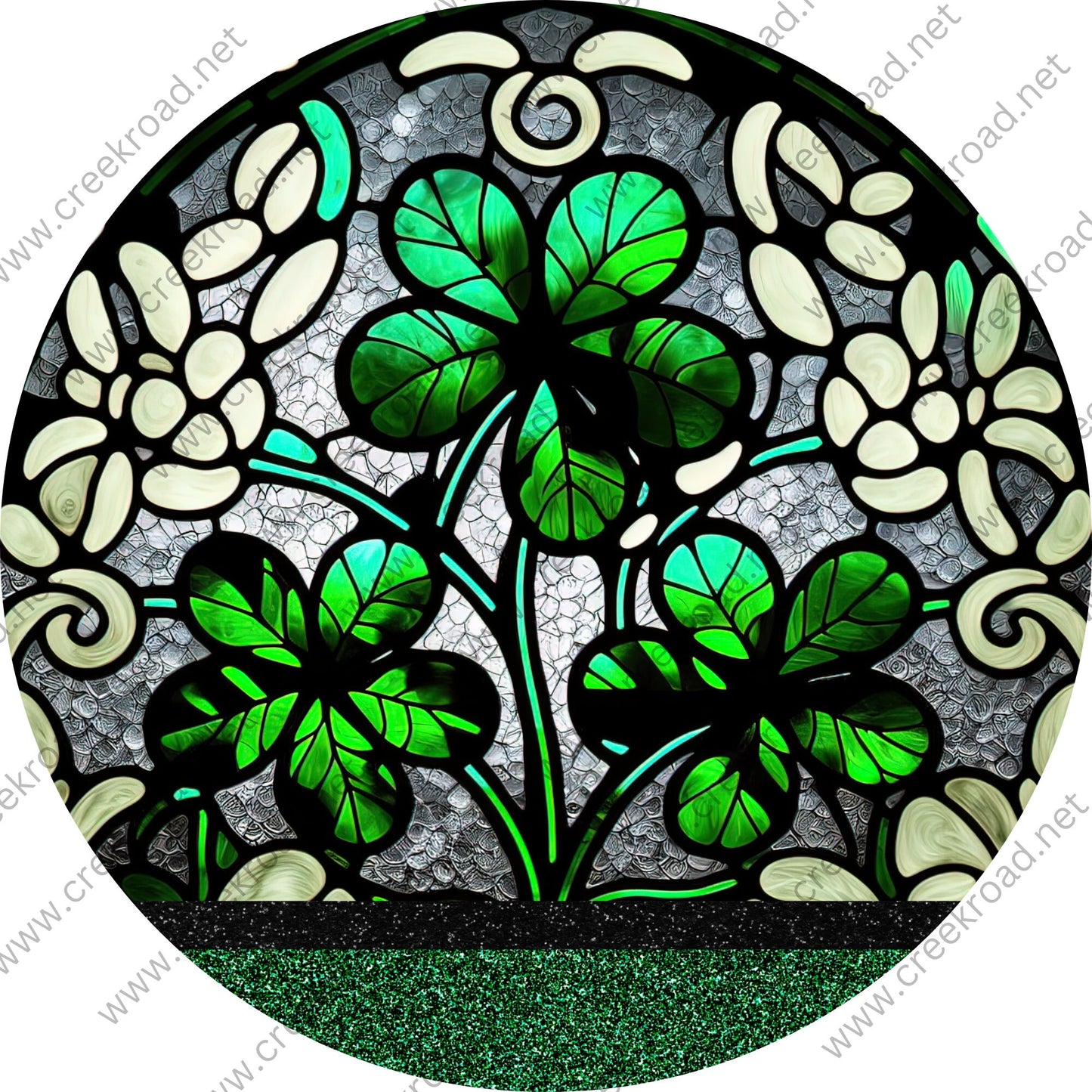 Lucky Shamrocks for All Faux Stained Glass Wreath Sign-Everyday-Wreath Sign-Glitter-Sublimation-Attachment-Decor-Summer