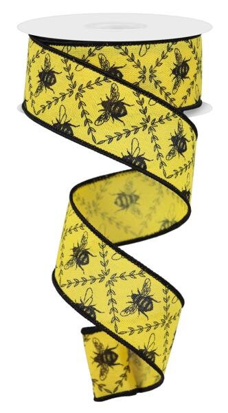 1.5" X 10Yd Wired Ribbon-Honey Bee Trellis Ribbon-RGE1706N6-Sun Yellow/Black-Wreaths-Crafts